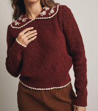 Forte - Daisy Embroidered Collar Knit Sweater