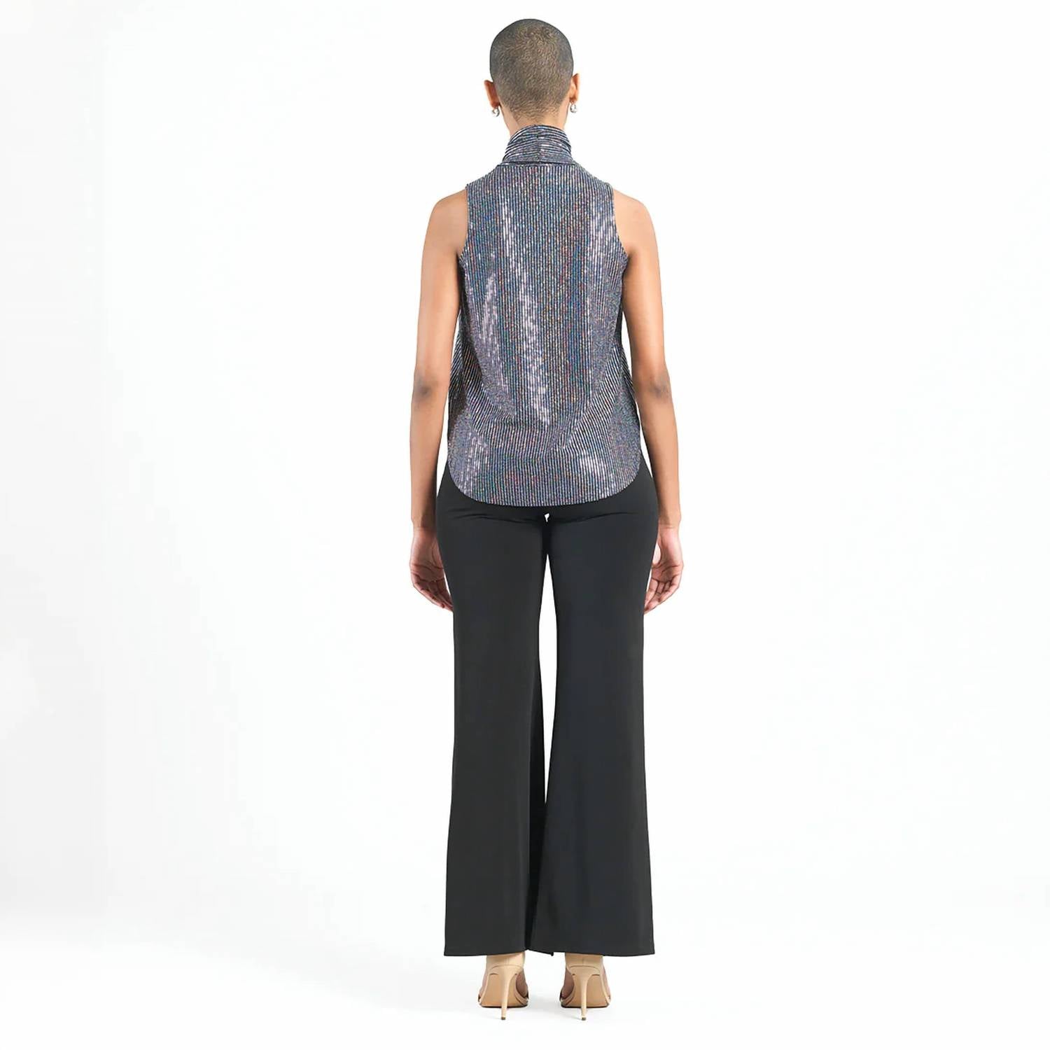Clara Sun Woo Sleeveless Mock Neck Blouse With Neck Bow Tie in silver - women's blouse - detail view
