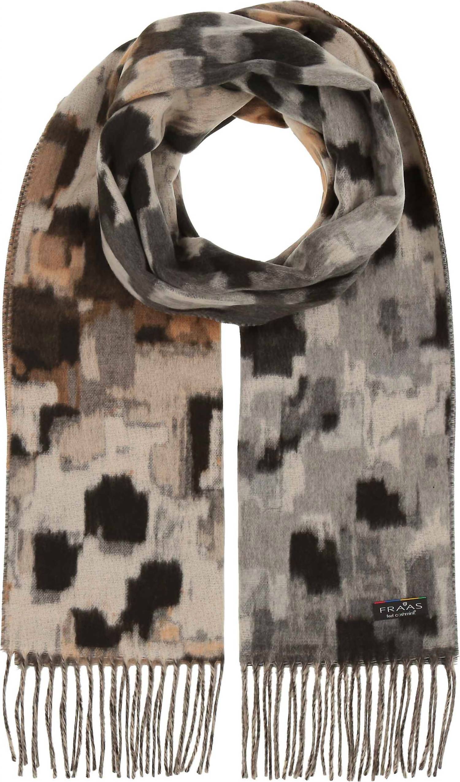 V. FRAAS Women's Abstract Houndstooth Cashmink Scarf in stone - women's scarf
