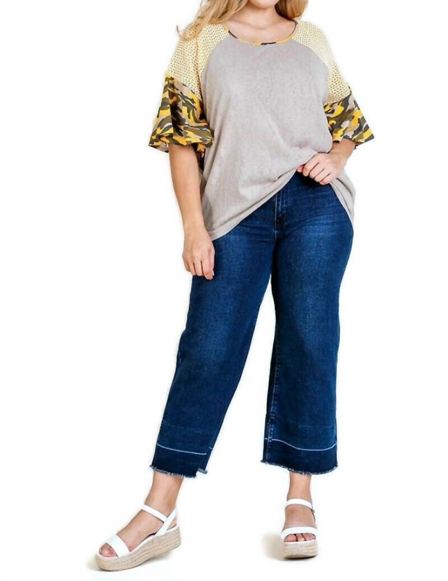 Umgee - Camo Bell Sleeve Top
