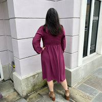 Cotton Bleu - Smocking Detail Long Sleeve Dress