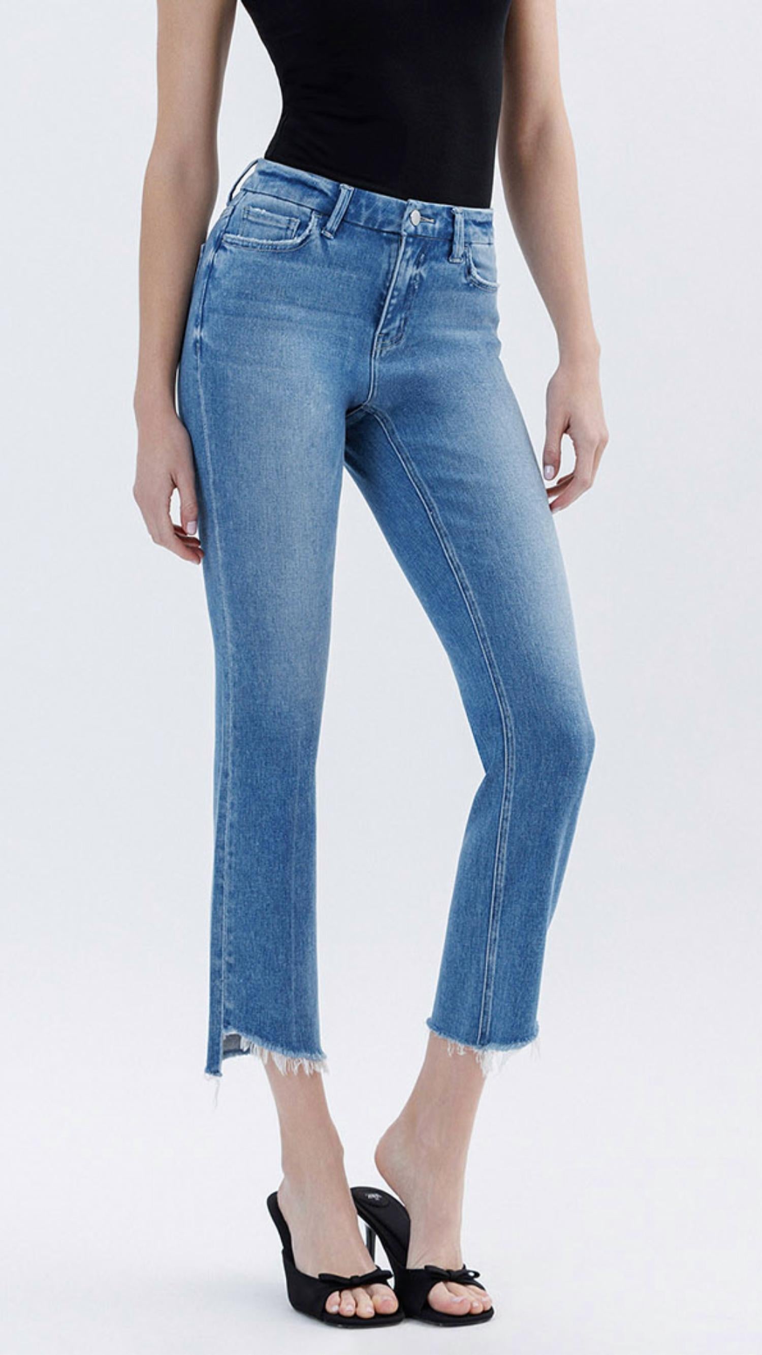 Flying Monkey - High Riseraw Slant Hem Slim Straight Jeans