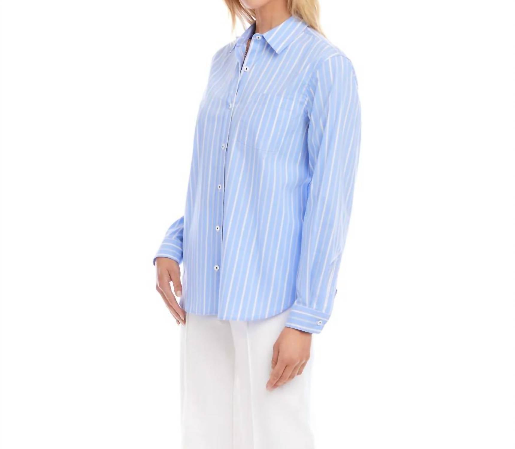 Karen Kane - Long Sleeve Stripe Button-Up Shirt