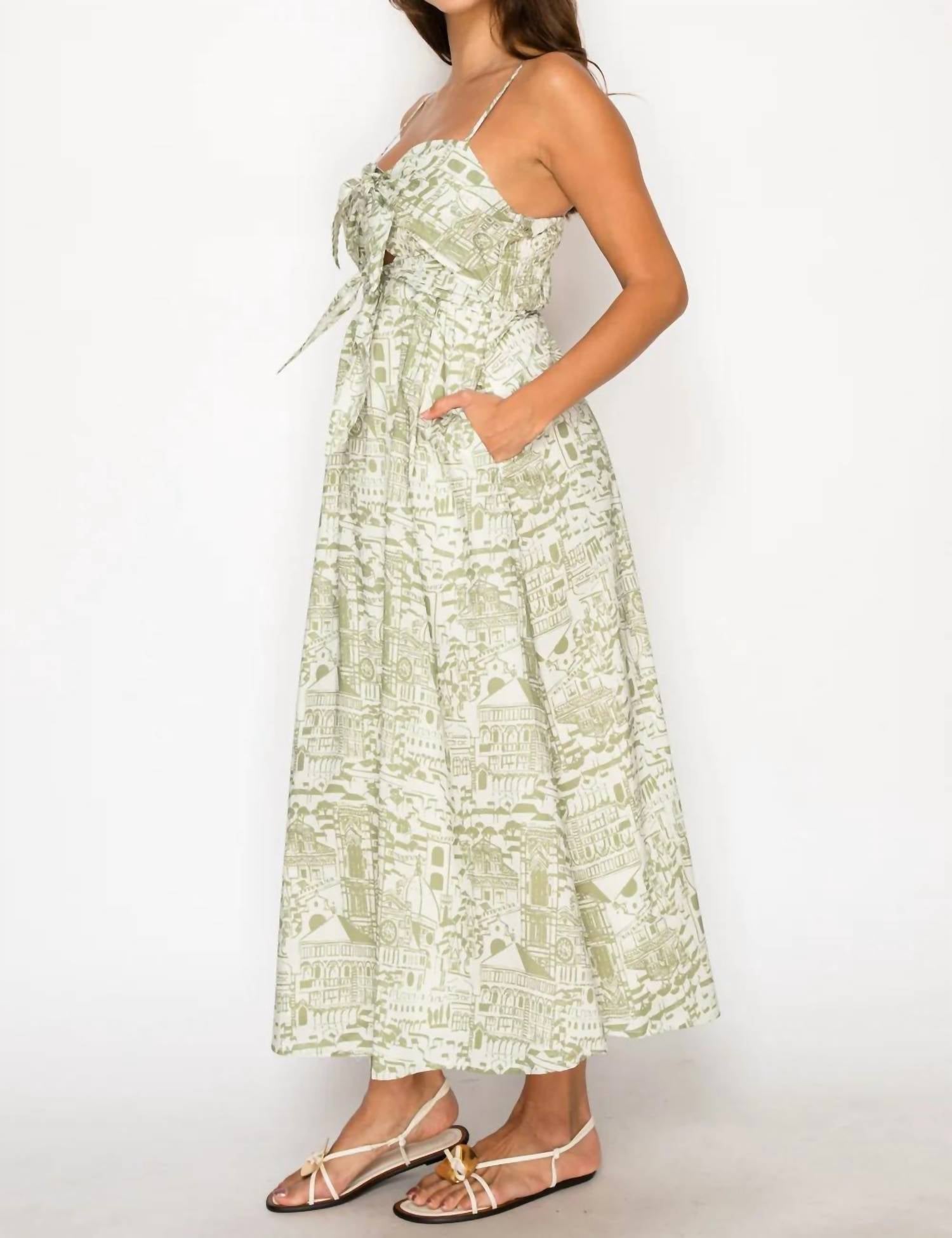 Meet Me In Santorini - Tuscan Sketch Tie Front Midi Dress