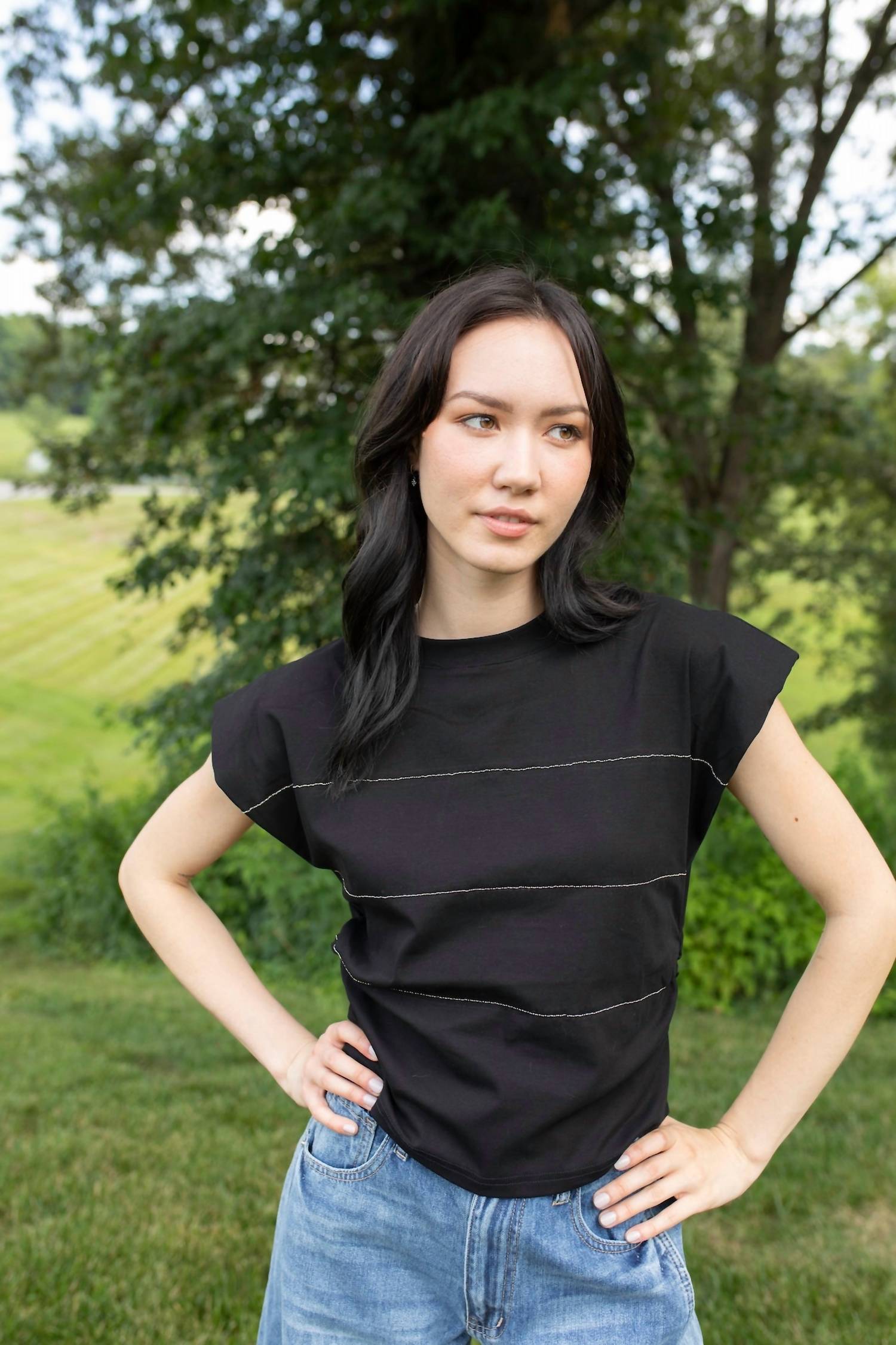 DAVI & DANI Chic Charm Lined Top in black - women's t-shirt - alternate view