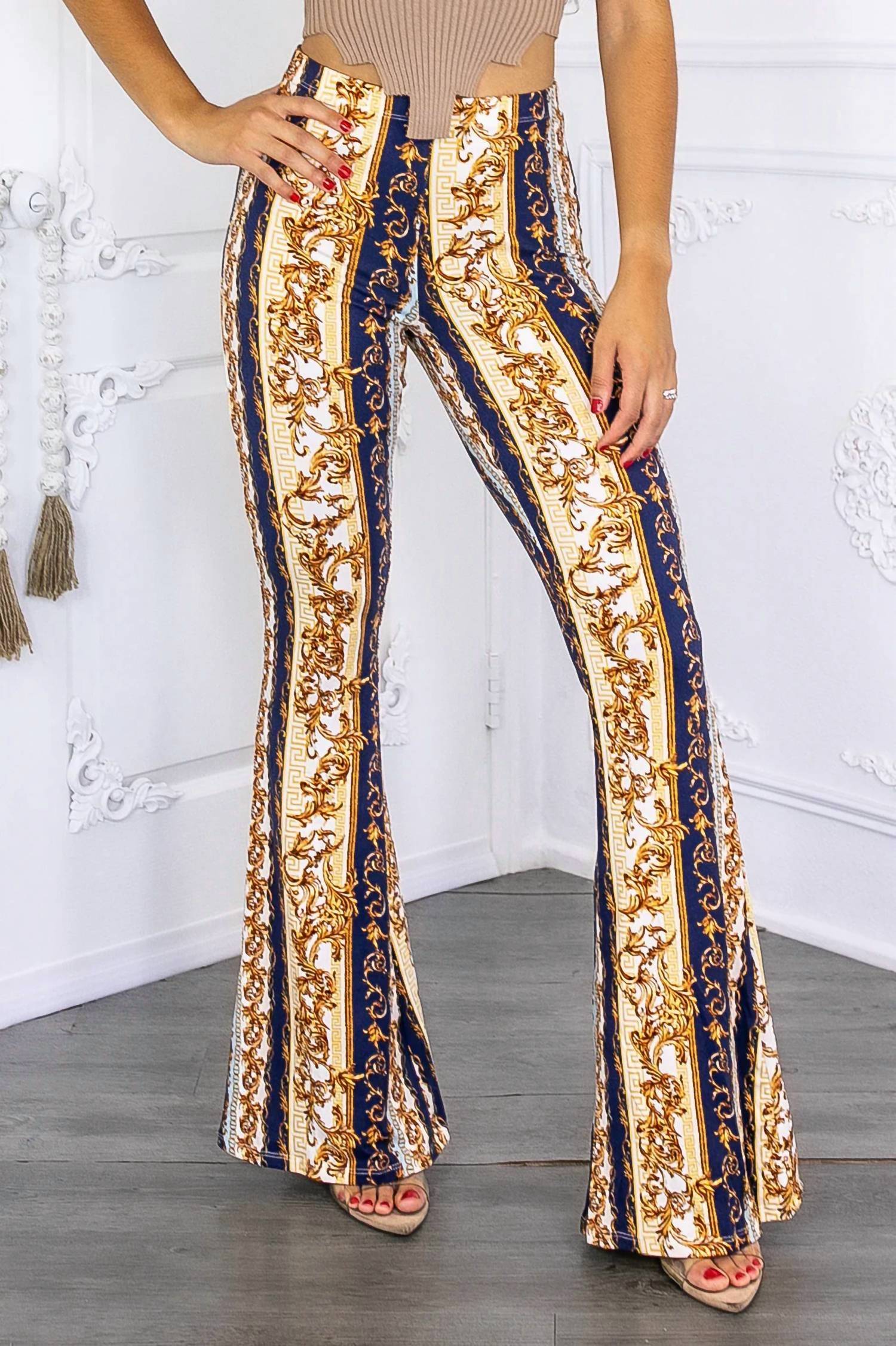 Surelymine - Paisley Print Buttery Soft Flare Bell Bottom