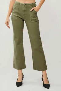 Risen - High Rise Patch Pockets Ankle Flare Pants