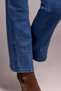 Tribal - Audrey Mid-Rise Kick Flare Jeans With Embossed Flower Detail