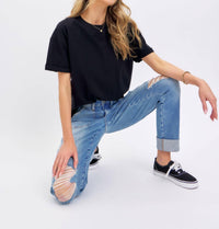 Judy Blue - High Rise Patch Pocket Distressed Cuffed Boyfriend Jeans