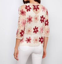 CHARLIE B Floral Crochet Sweater in carnation - women's sweater - alternate view