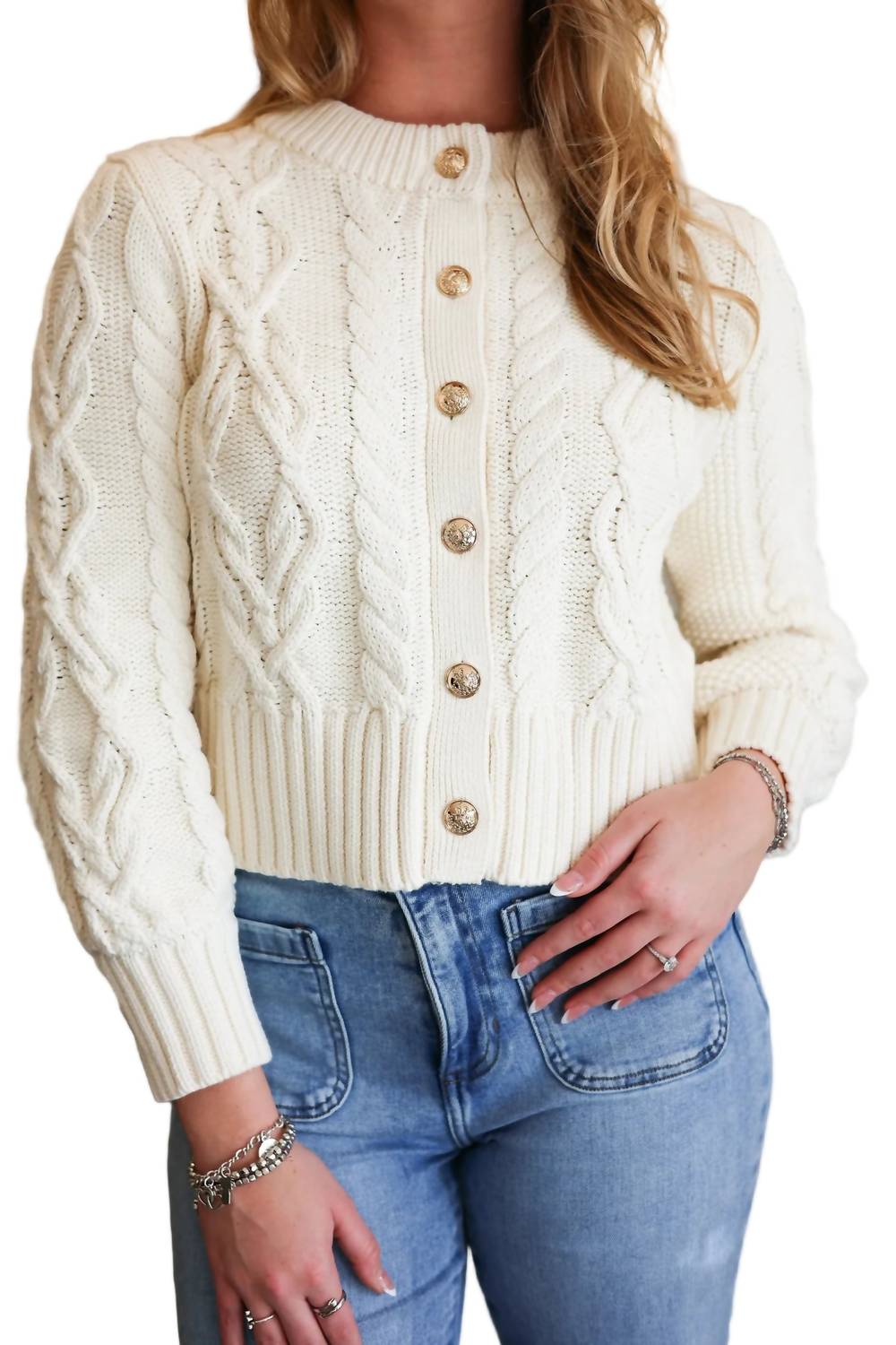 Pink Pineapple - Celine Crop Cable Cardigan
