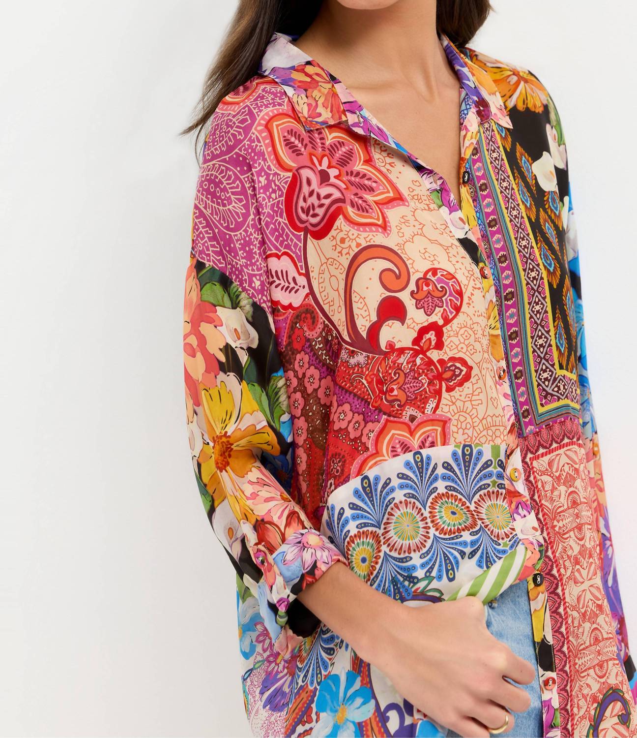 Johnny Was THE AUDREY SHIRT in magnolia patchwork - women's blouse - alternate view