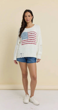 Vintage Havana - American Flag Distressed Sweater