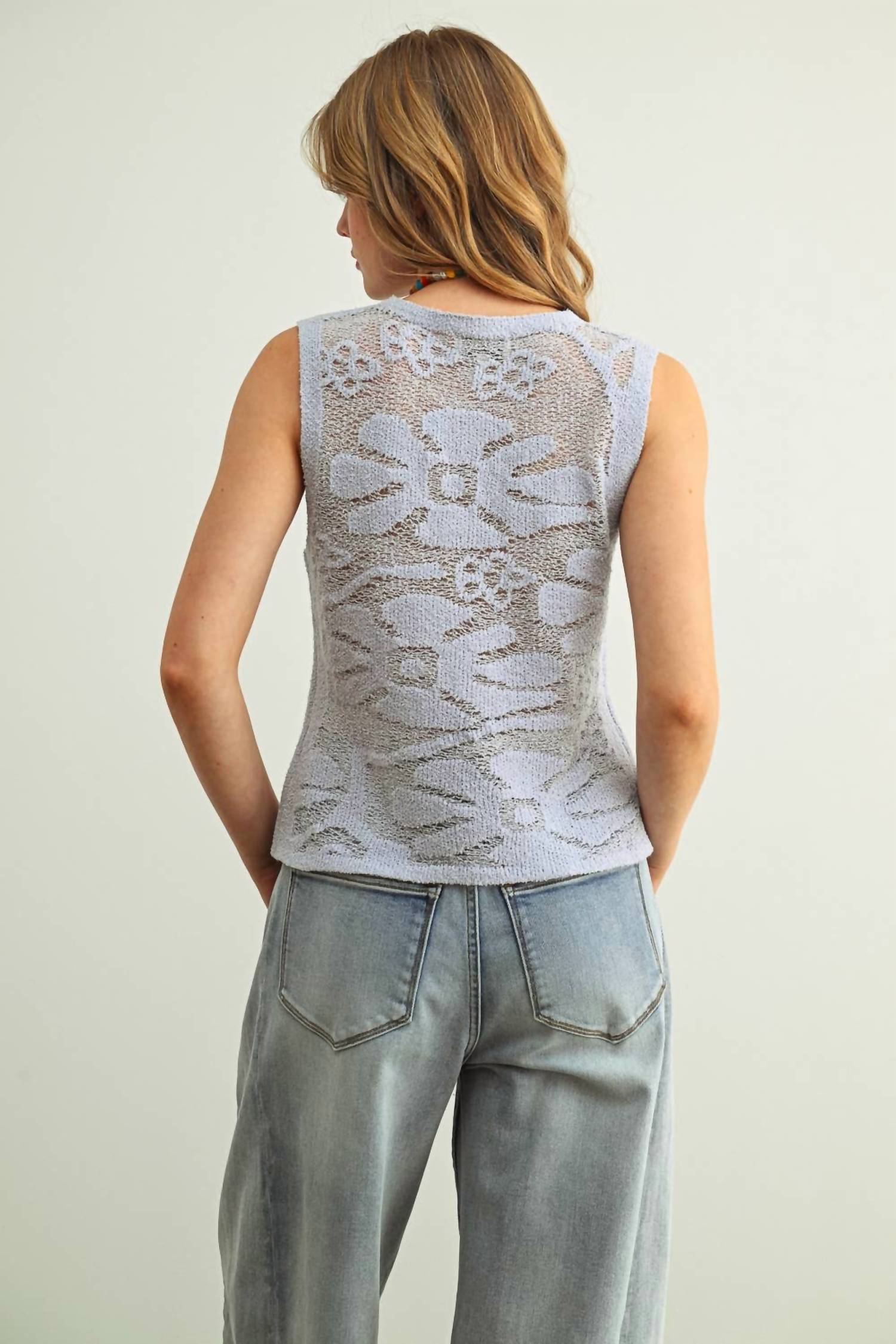 Miou Muse - Floral Knitted Sleeveless Top