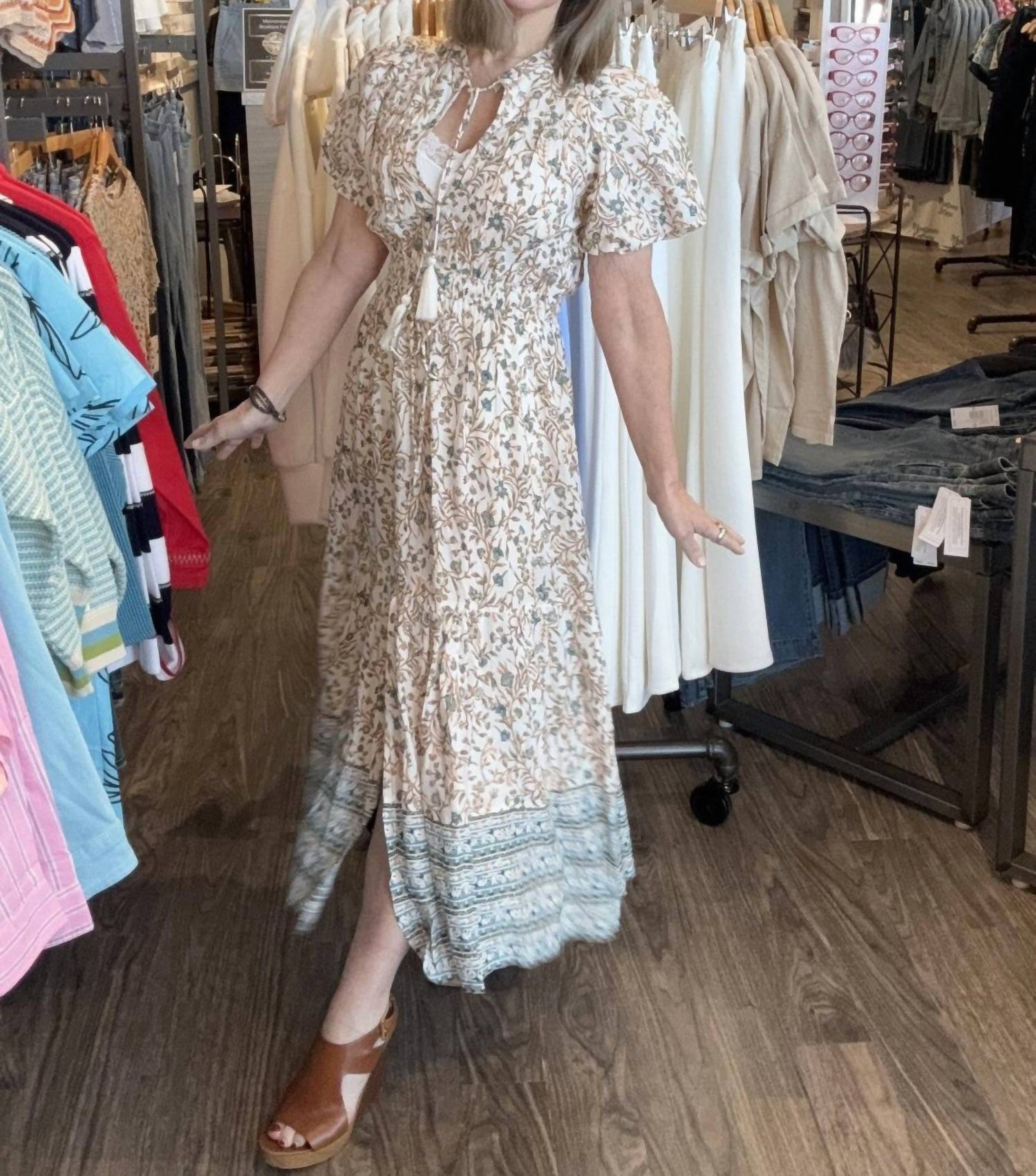 ELAN Whimsy Floral Maxi Dress in sky blue - women's dress - detail view
