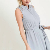Doe and Rae Hailey Collared Belted Midi Dress in grey - women's dress - view 4