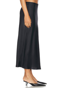 SABLYN Miranda Scallop Trim Bias Cut Pull On Midi Skirt in black - women's skirt - detail view