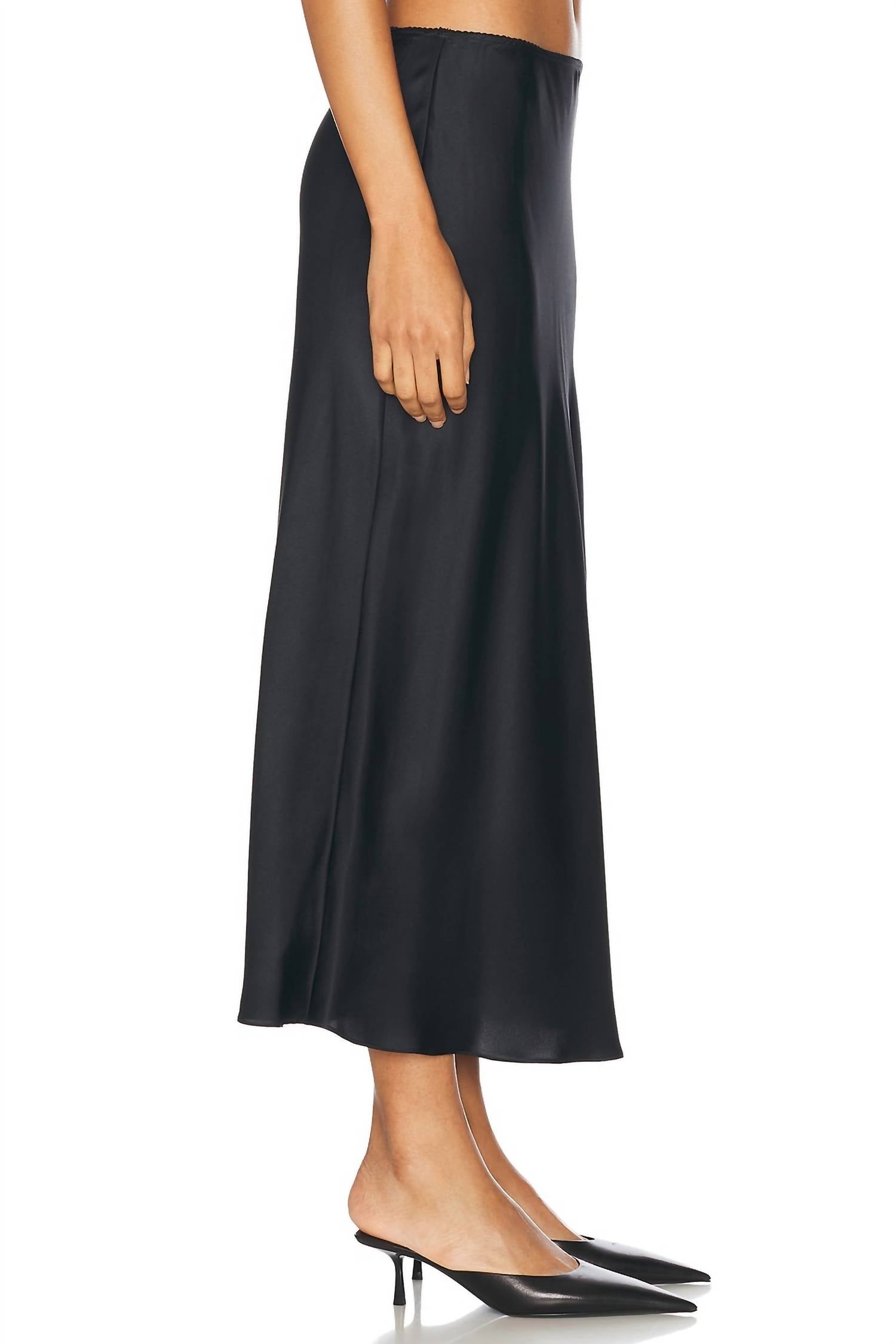 SABLYN Miranda Scallop Trim Bias Cut Pull On Midi Skirt in black - women's skirt - detail view