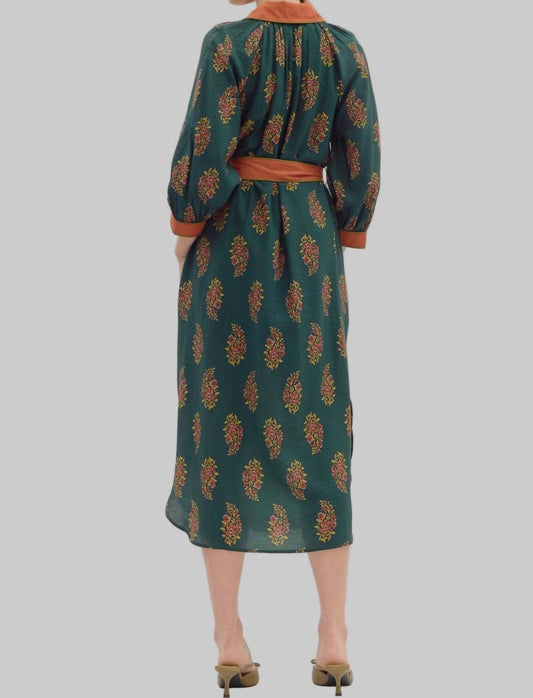 Entro - Three-quarter Sleeve Botanical Print Midi Dress