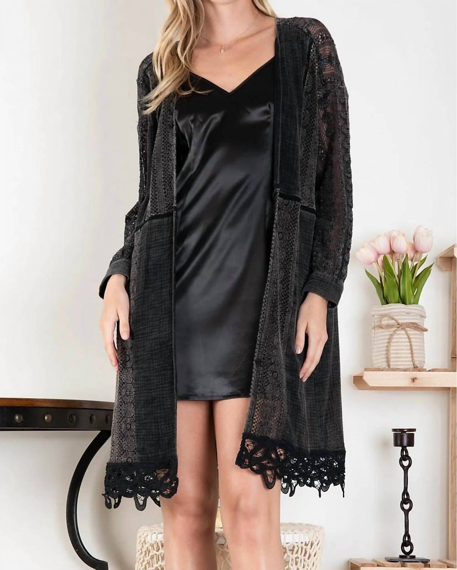 Blue Velvet - Women's Lace Inset Cardigan