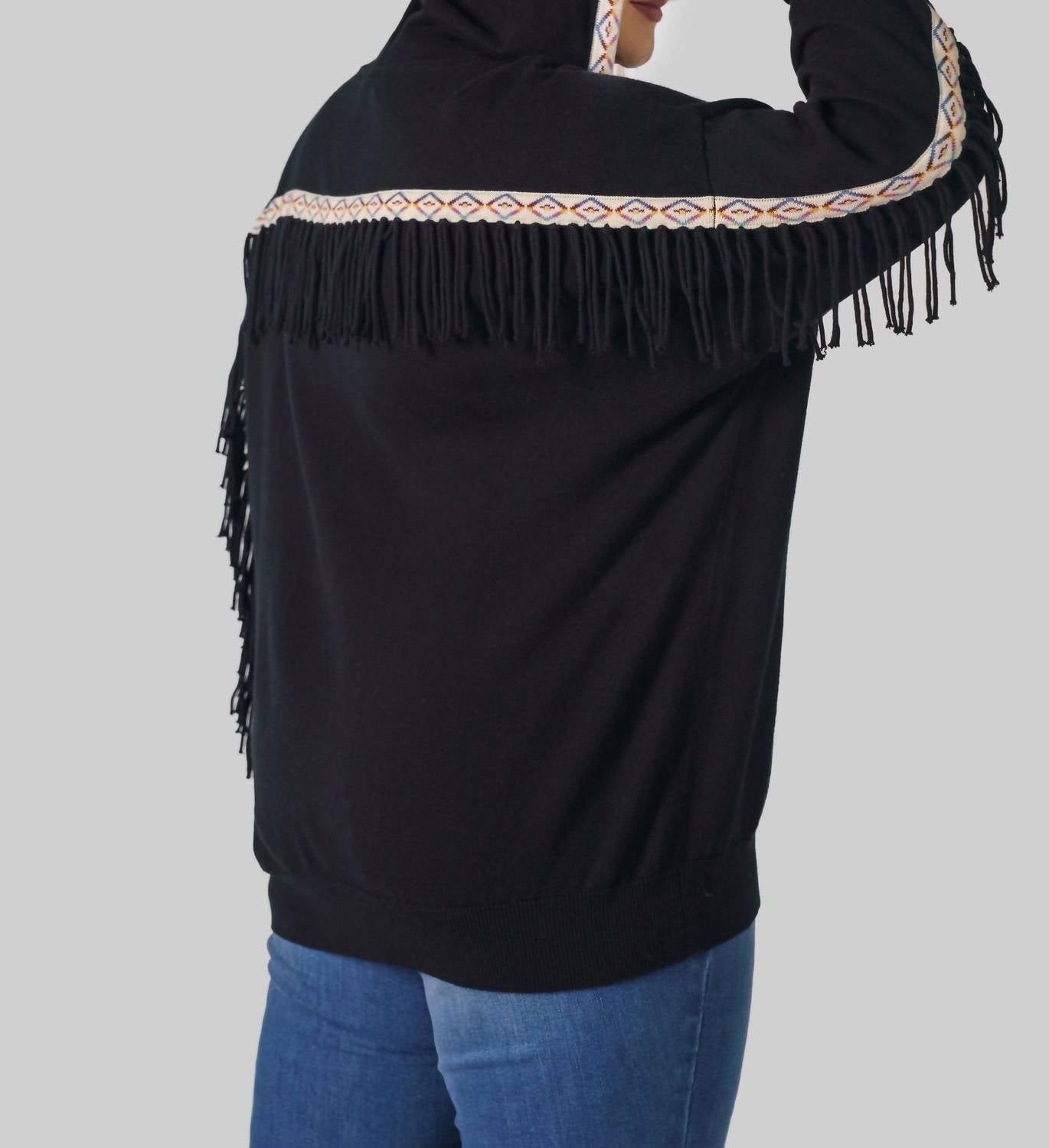 Minnie Rose - Cotton Cashmere Embroidered Fringe Hoodie - Plus