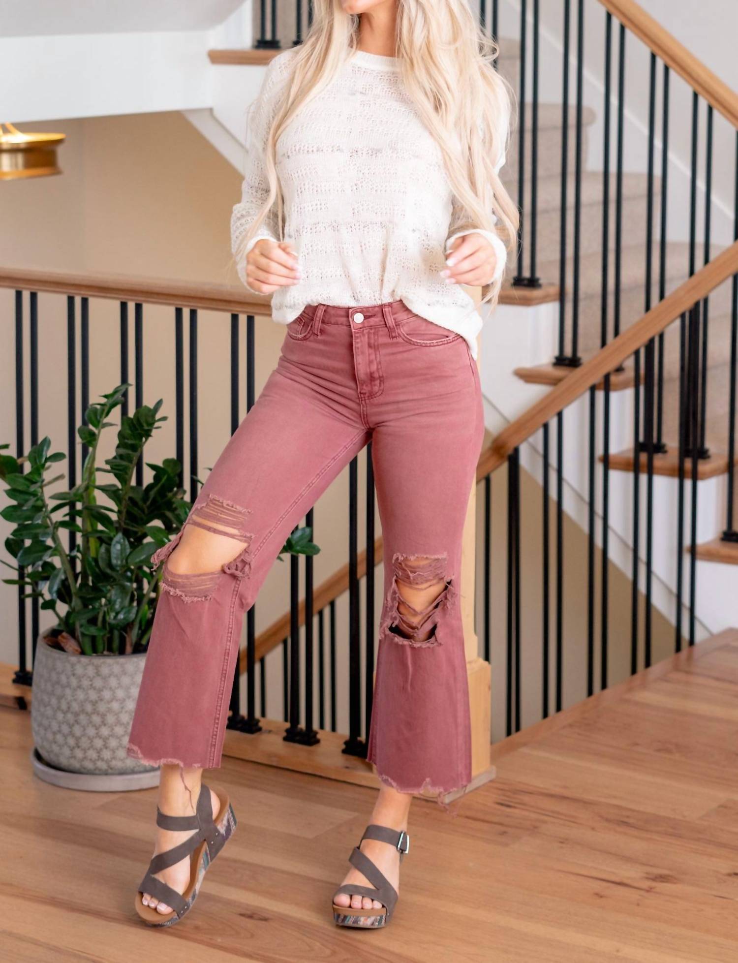 Vervet By Flying Monkey - Vintage High Rise Crop Ripped Flare Jeans