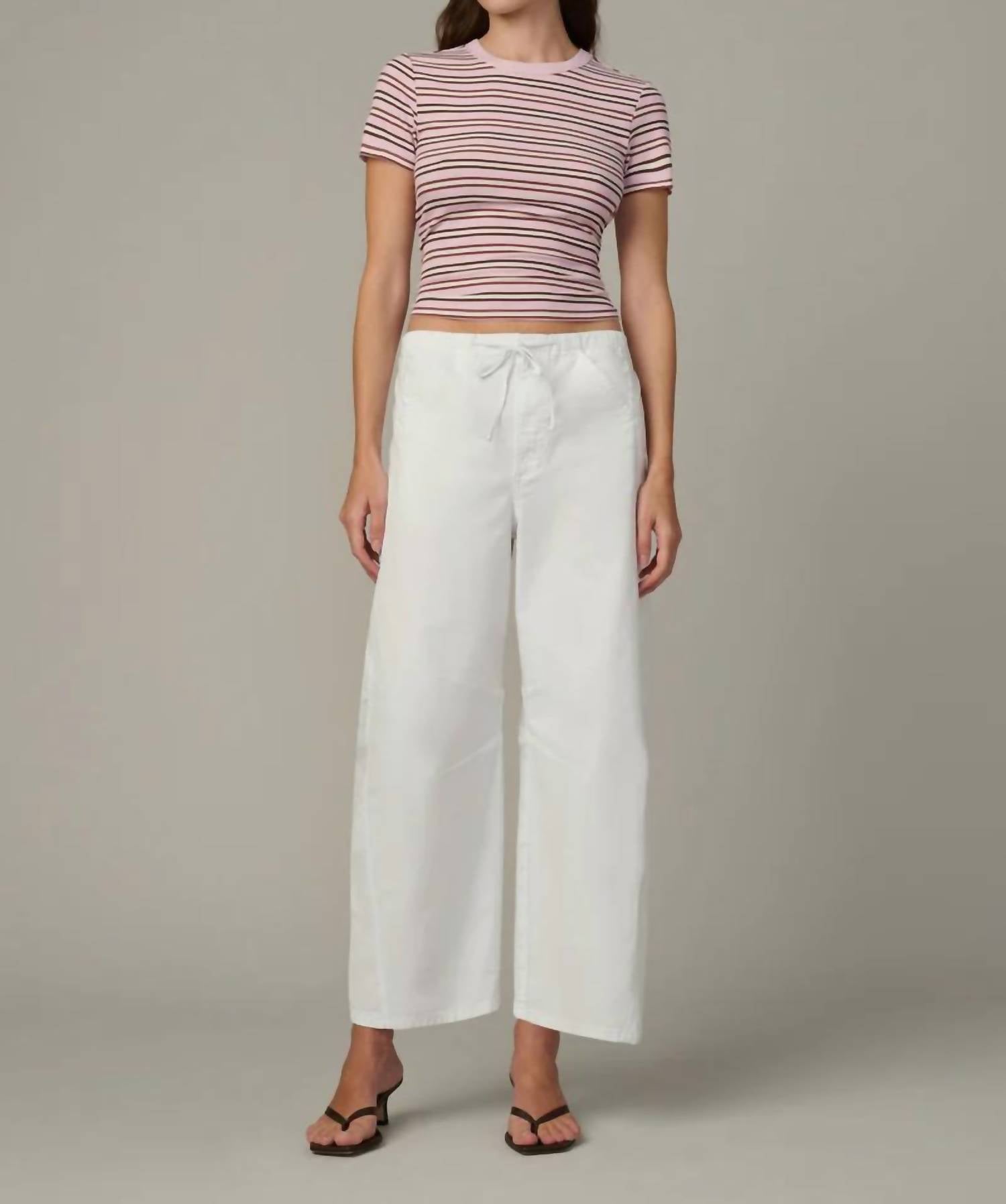 Joe's Jeans The Baby Tee in blush ecru stripe - women's t-shirt - detail view