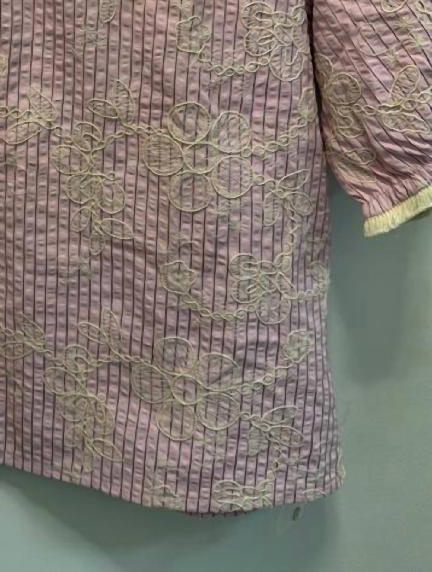 Lime N Chili - Women's Floral Embroidery Stripe Top