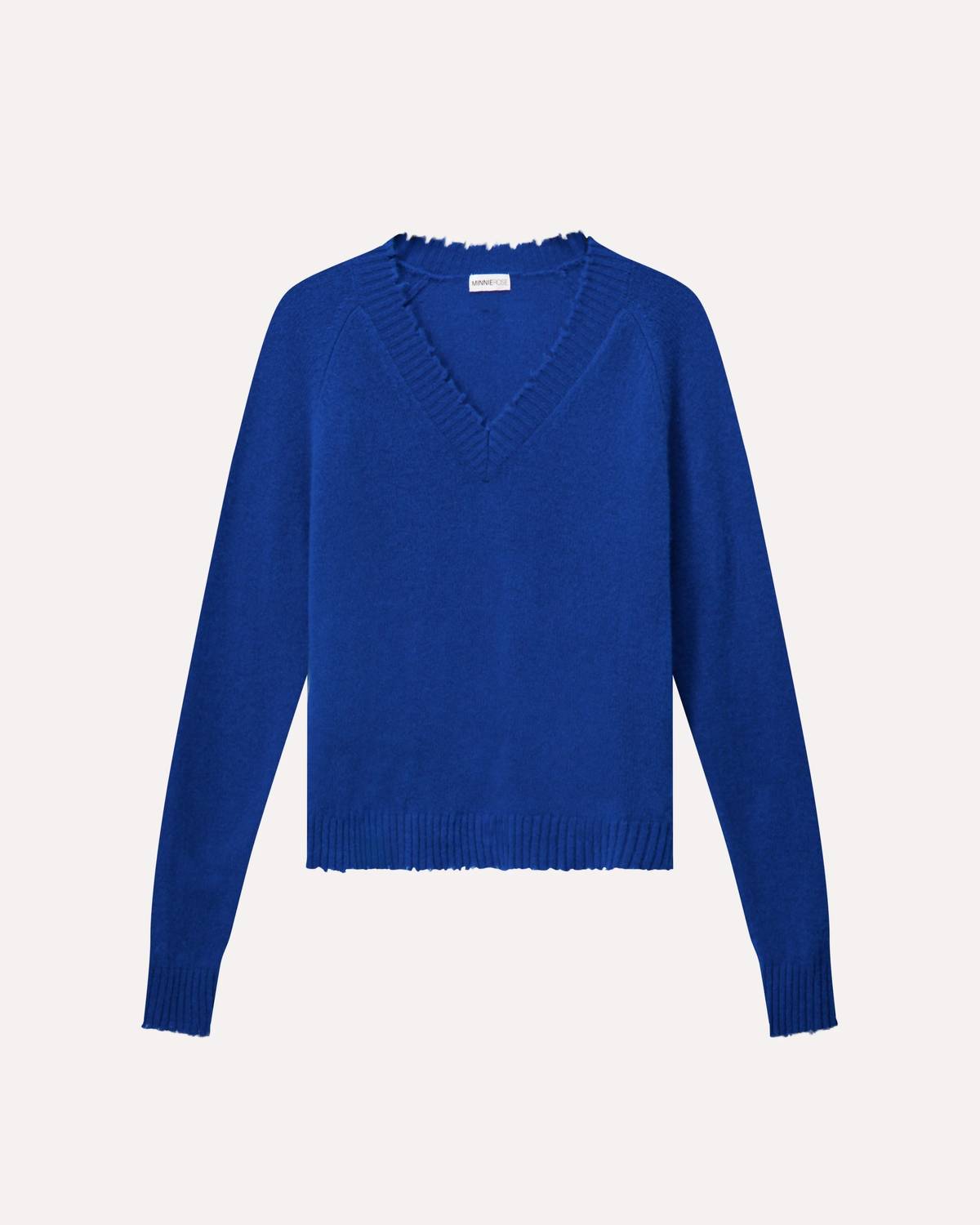 Minnie Rose - Cashmere Frayed Edge Cropped V Neck Top