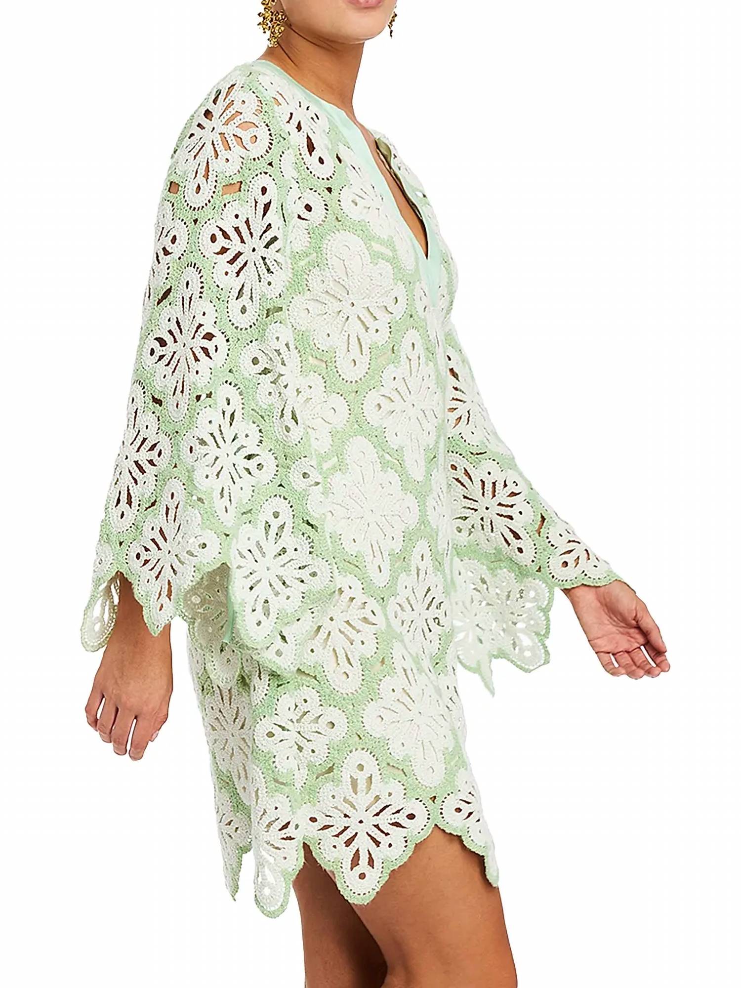 Mestiza New York Palermo Scallop Open-knit Minidress in green seaglass - women's dress - alternate view
