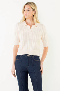 Thml - Pointelle Polo Knit Top