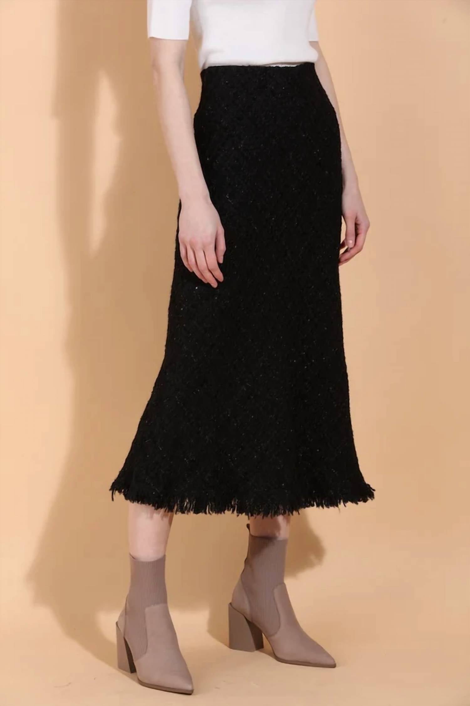 Jessie Liu - Tweed Trumpet Raw Hem Midi Skirt