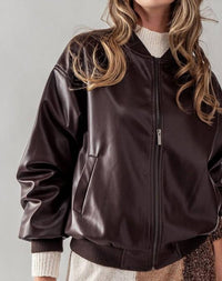 Double Zero - Loose Fit Zip Up Leather Bomber Jacket