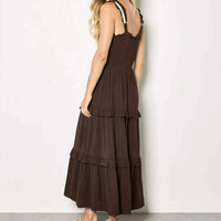 Apricot - Women's Smocked Tierred Crochet Dress