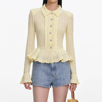 Self-Portrait - Rhinestone Croc Effect Denim Short