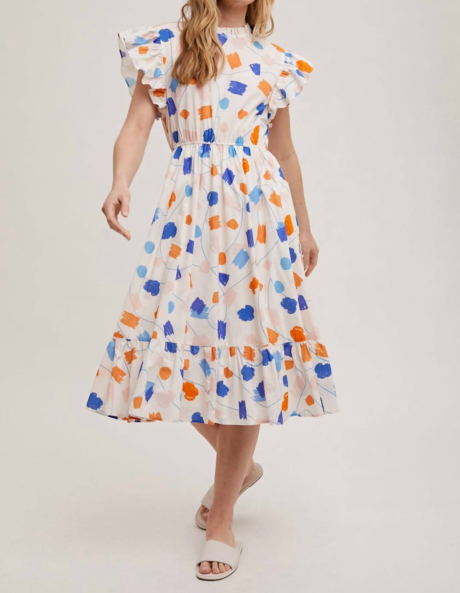 Fun 2 Fun - Geo Print Ruffle Sleeve Dress