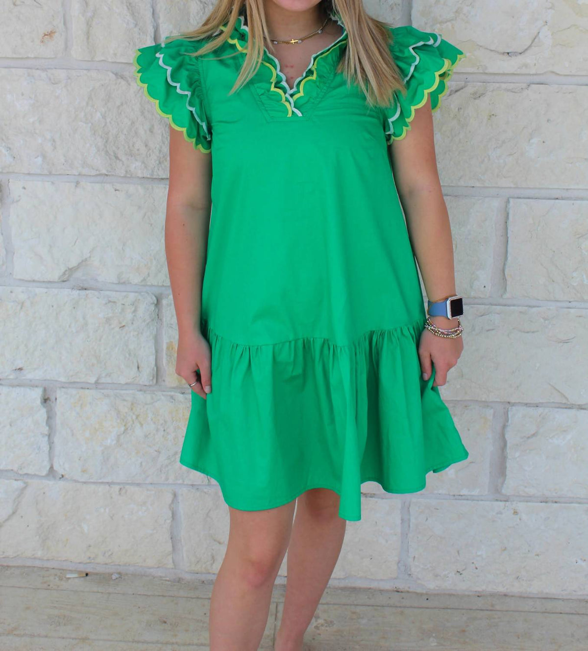 Meet Me In Santorini - Emerald Oasis Scalloped Dress