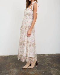 Blu Pepper - Floral Chiffon Tie Strap Ruffled Tiered Midi Dress