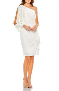Mac Duggal - One-shoulder Shirred Sheath Cocktail Dress