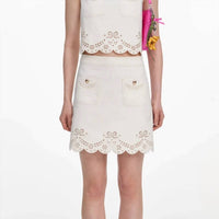 Self-Portrait - Broderie Denim Mini Skirt