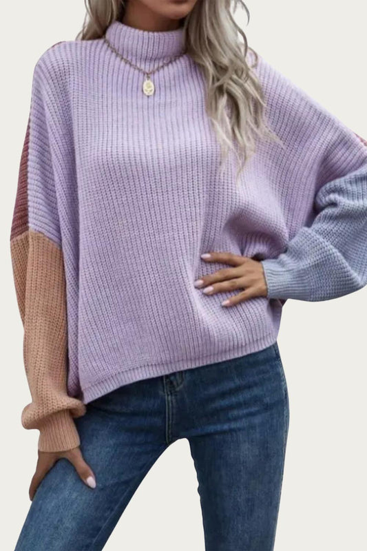 SLOUCHY COLORBLOCK RIBBED-KNIT SWEATER