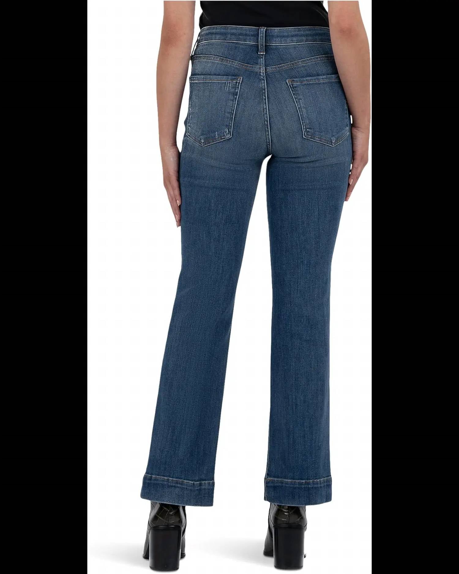 KUT FROM THE KLOTH Kelsey High Rise Ankle Flare With Wide Hem Jean in vibrant - women's jeans - detail view