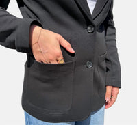 REPEAT cashmere Boyfriend Jacket in black - women's jacket - alternate view