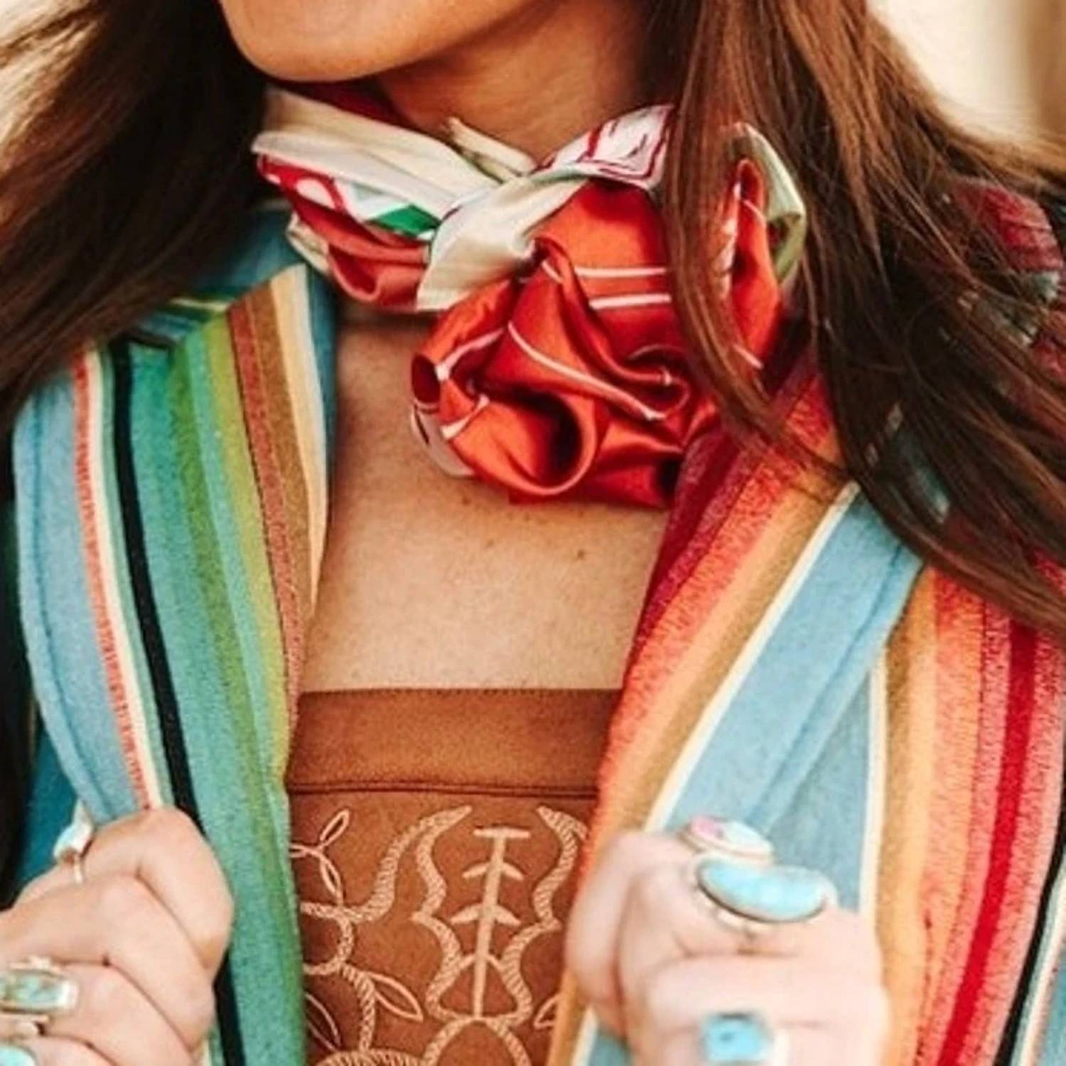 Lucky & Blessed - Women's Floral Contrast Horse Printed Western Southwestern Wild Rag Scarf