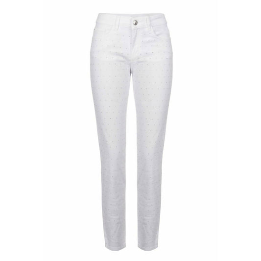 White Rhinestone Front Jeans