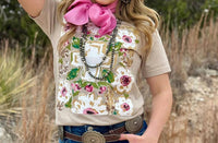 Texas True Threads Floral Cross Tee in gold - women's t-shirt