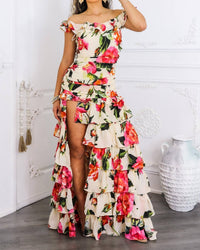 Surelymine - Ruffle it Up Floral High Slit Maxi Dress