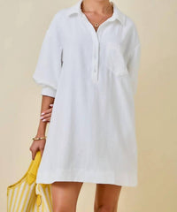 Day + Moon - Puff Sleeve Mini Shirt Dress