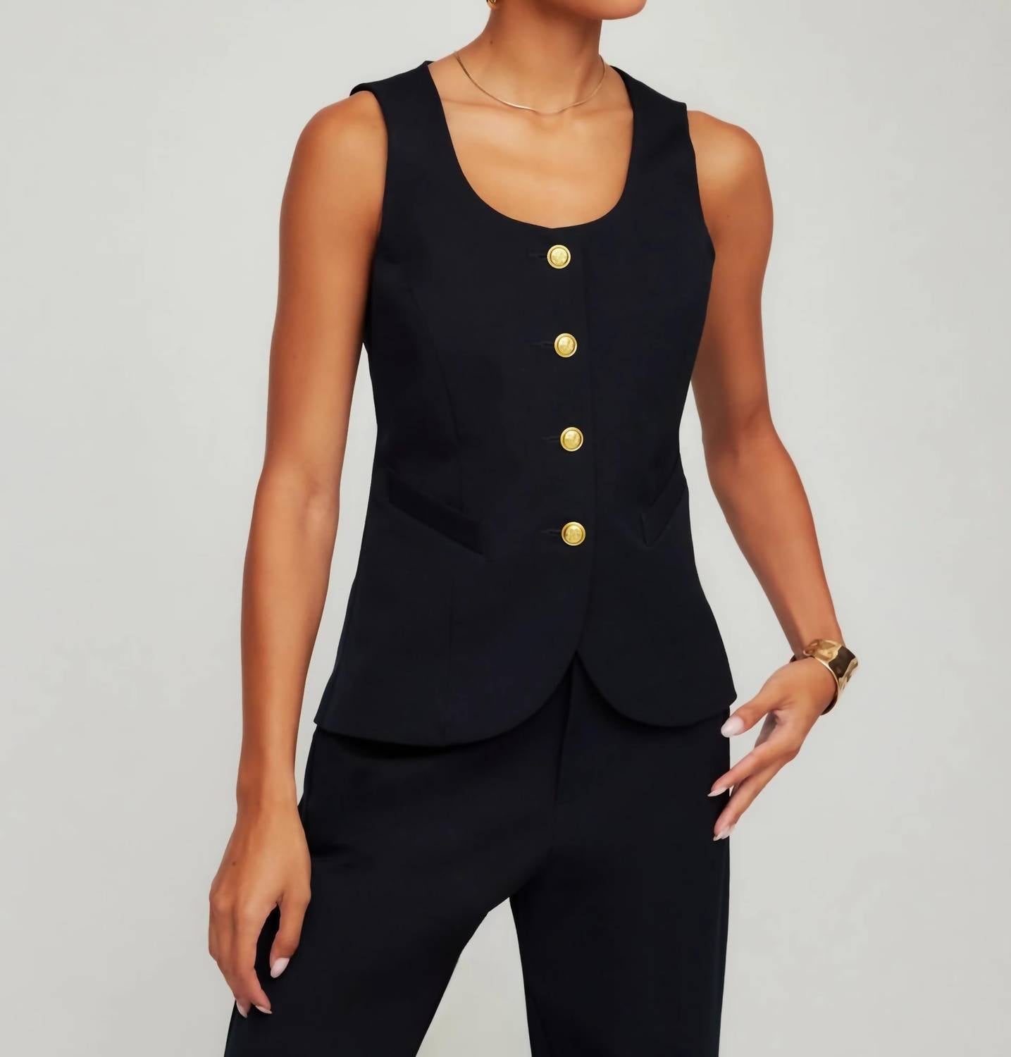 Fifteen Twenty June Button Up Vest in navy - women's jacket