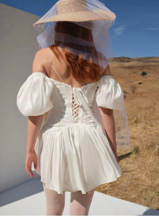 For Love & Lemons - Mia Puff Sleeve Mini Bridal Dress